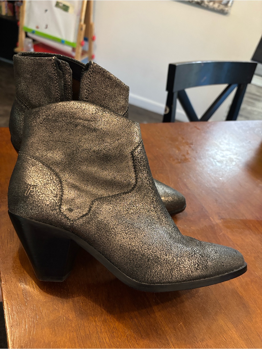 Frye Metallic Charcoal Ankle Booties